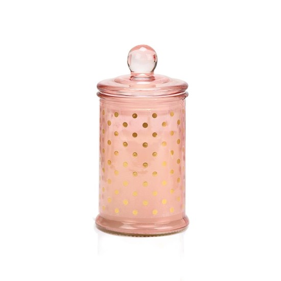 Wax tall glass pink gold polka dot