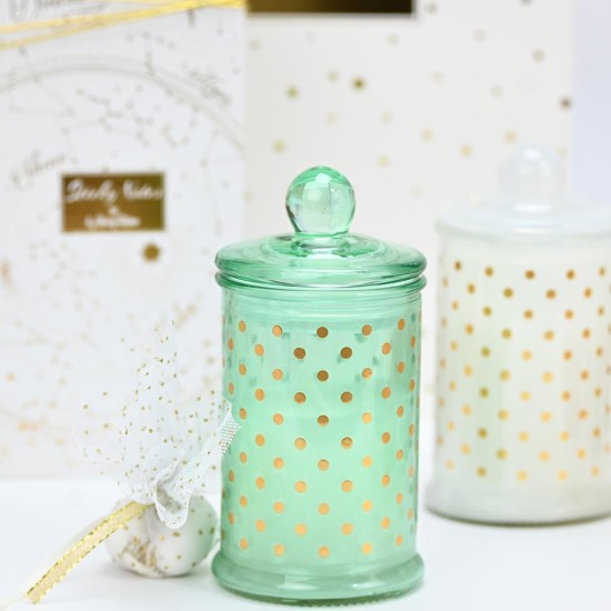 Wax tall glass bright gold polka dot