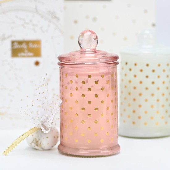 Wax tall glass pink gold polka dot