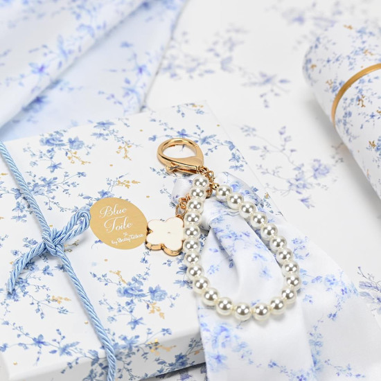 Charm με μαντιλάκι και πέρλες blue toile