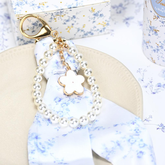 Charm με μαντιλάκι και πέρλες blue toile
