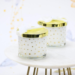 Κερί λευκό με χρυσά πουά και χρυσό καπάκι