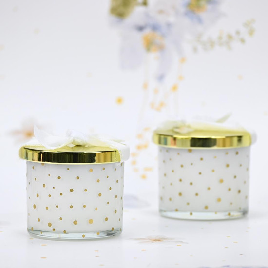 Κερί λευκό με χρυσά πουά και χρυσό καπάκι