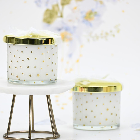 Κερί λευκό με χρυσά πουά και χρυσό καπάκι