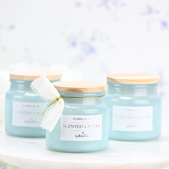Κερί floral blue με ξύλινο καπάκι