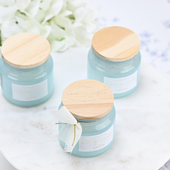 Κερί floral blue με ξύλινο καπάκι