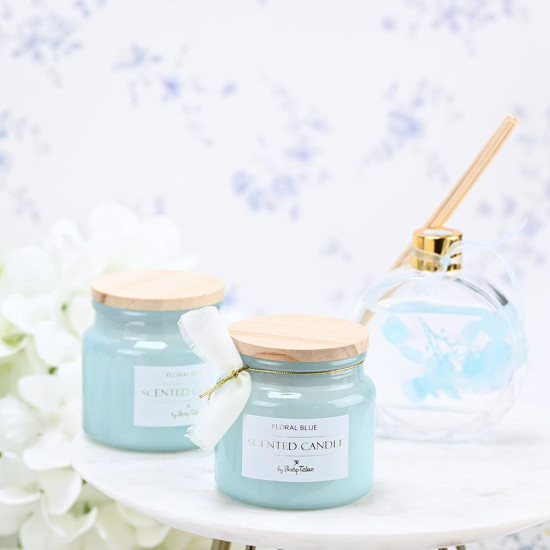 Κερί floral blue με ξύλινο καπάκι